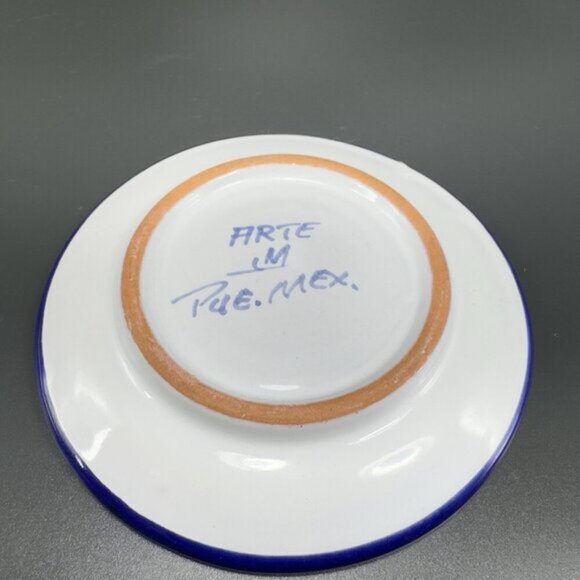 Mexican Pottery Talavera Round Dish Plate Hand Painted Mexico Puebla 4.5in Set 2 - Picture 4 of 9